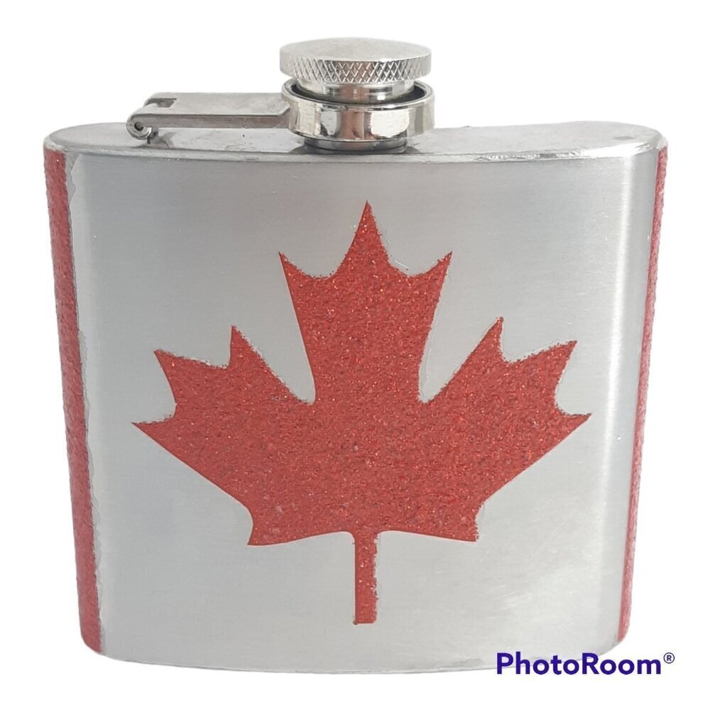 Canada Day 5 oz Flask Canada Flag Stainless Steel Textured Red Silver